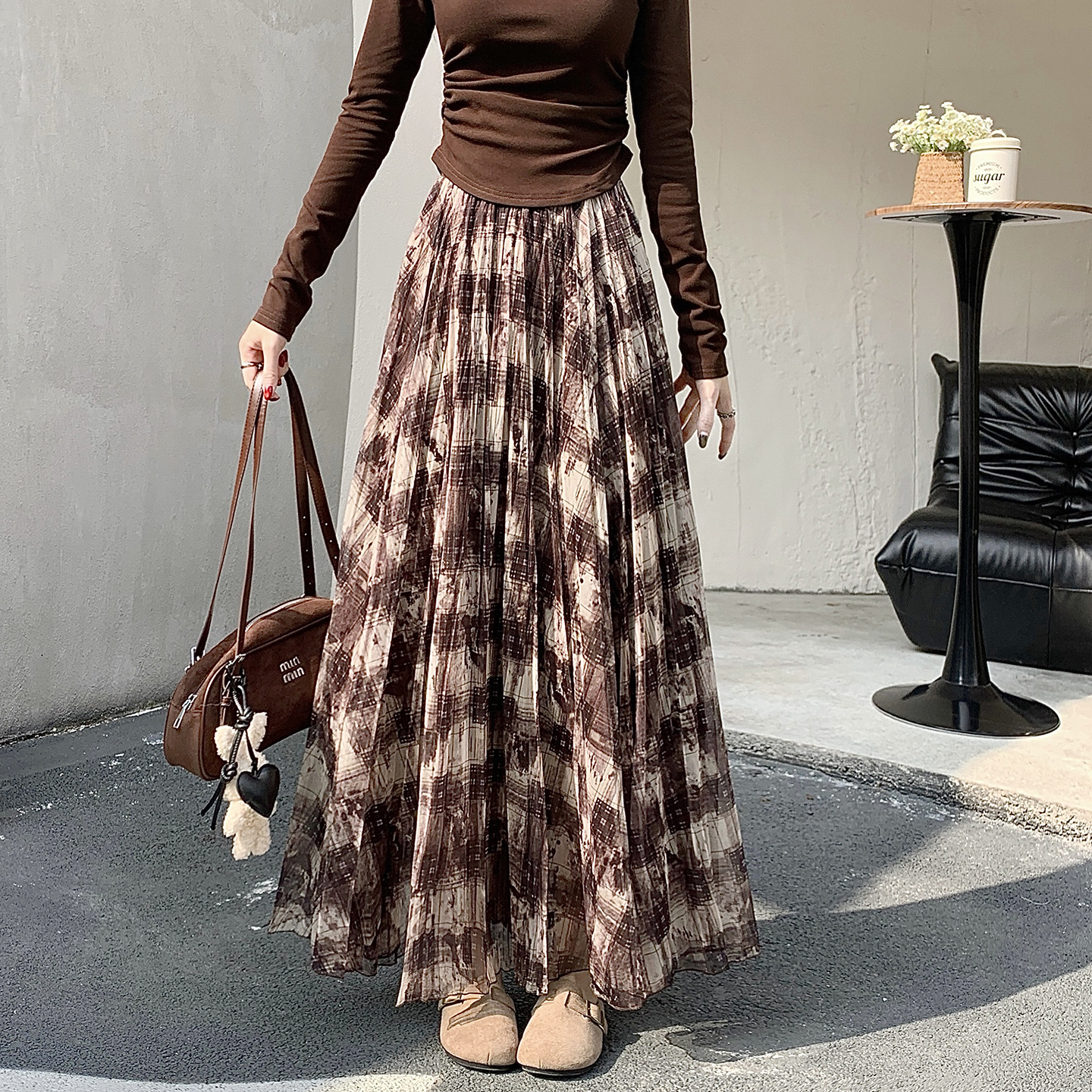2026 Spring French Style Asymmetrical Vintage Plaid High Waist A-Line Skirt