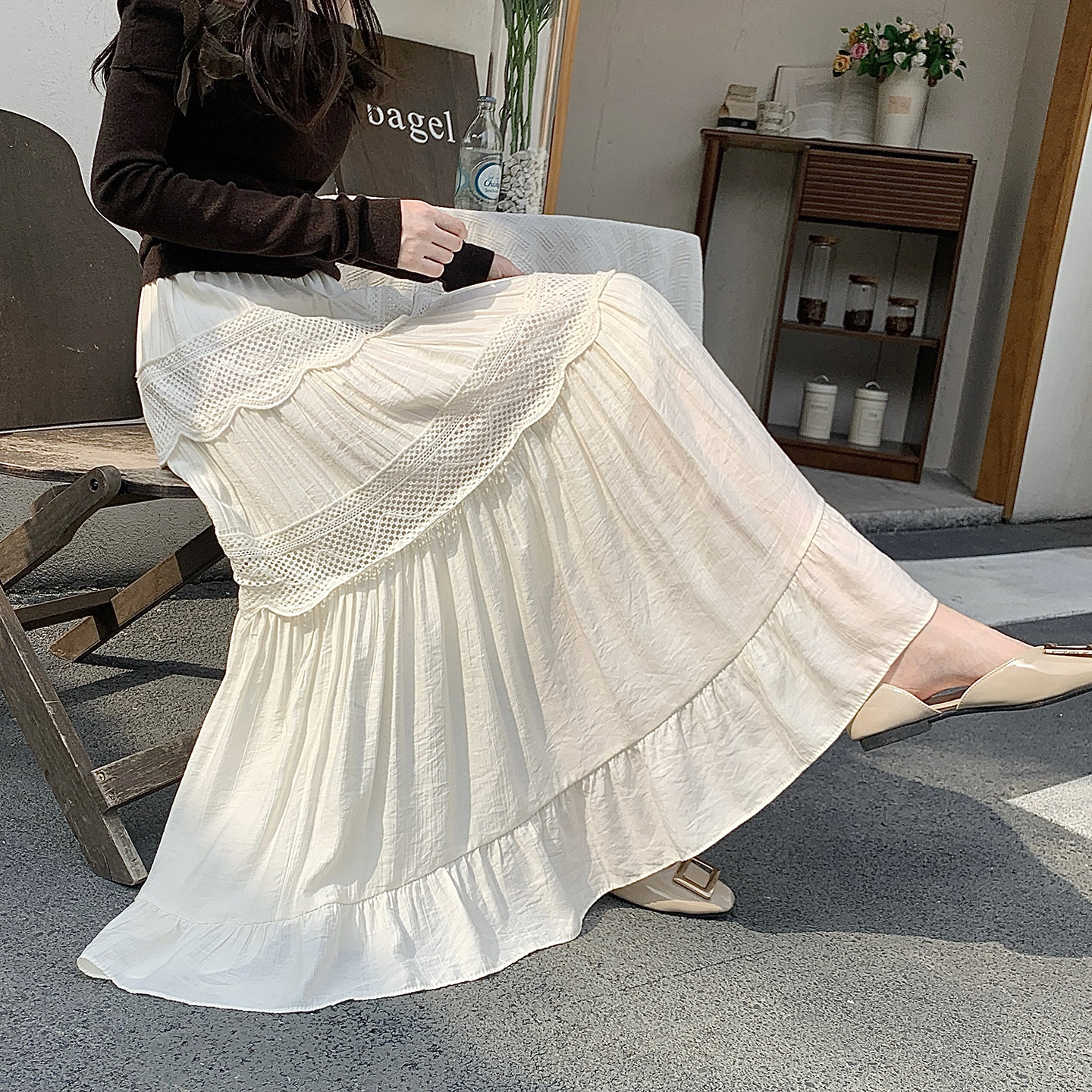 French Style Elastic Waist Skirt 2026 Spring Summer High Waist Slimming Hollow Out A-Line Long Skirt - Image 2