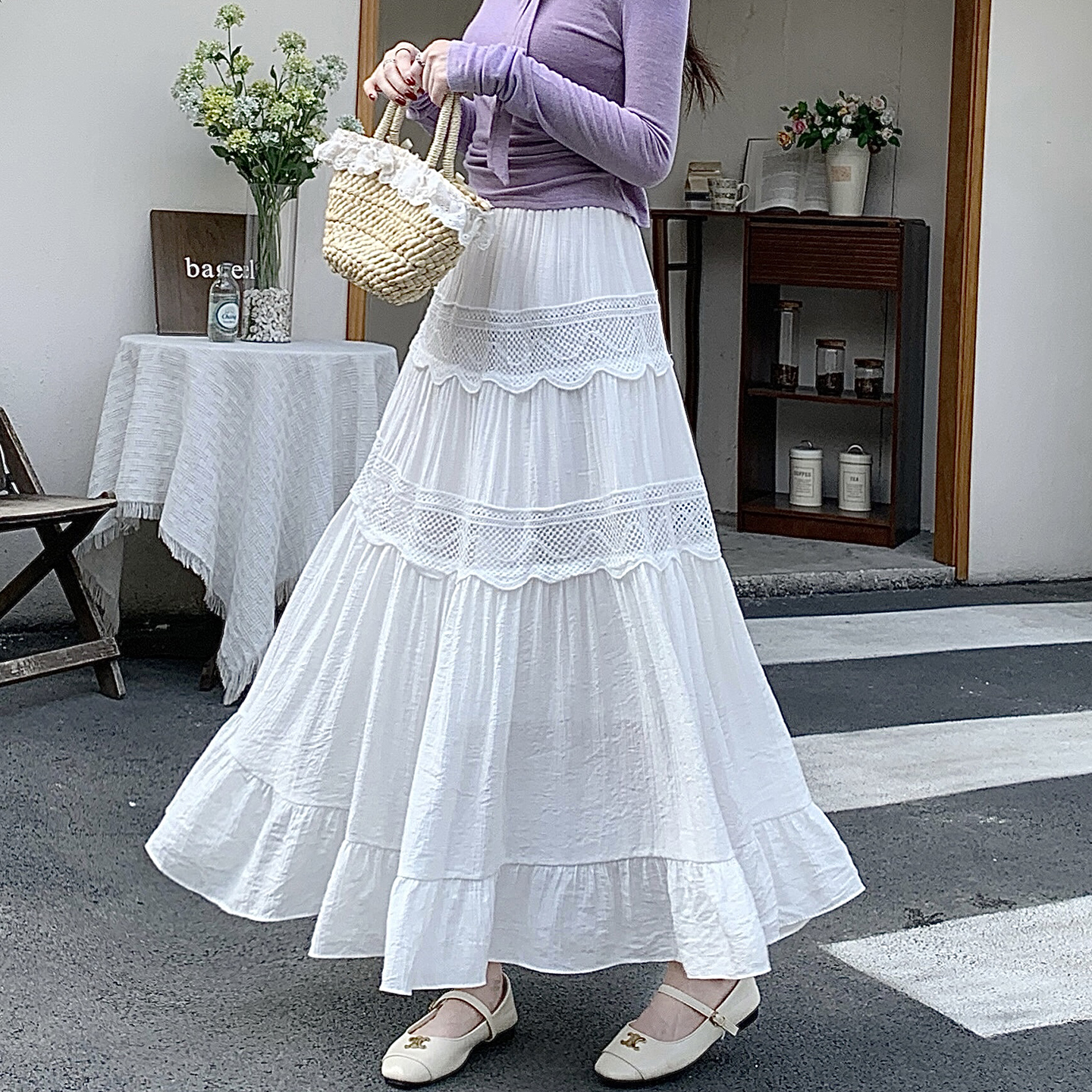 French Style Elastic Waist Skirt 2026 Spring Summer High Waist Slimming Hollow Out A-Line Long Skirt - Image 3